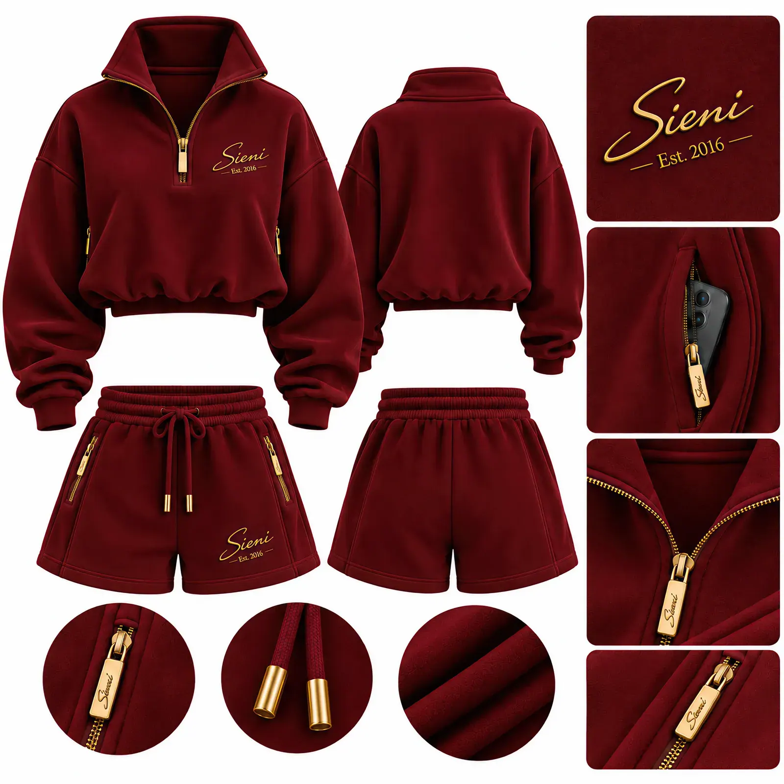 Half-Zip Crop Set in Burgundy